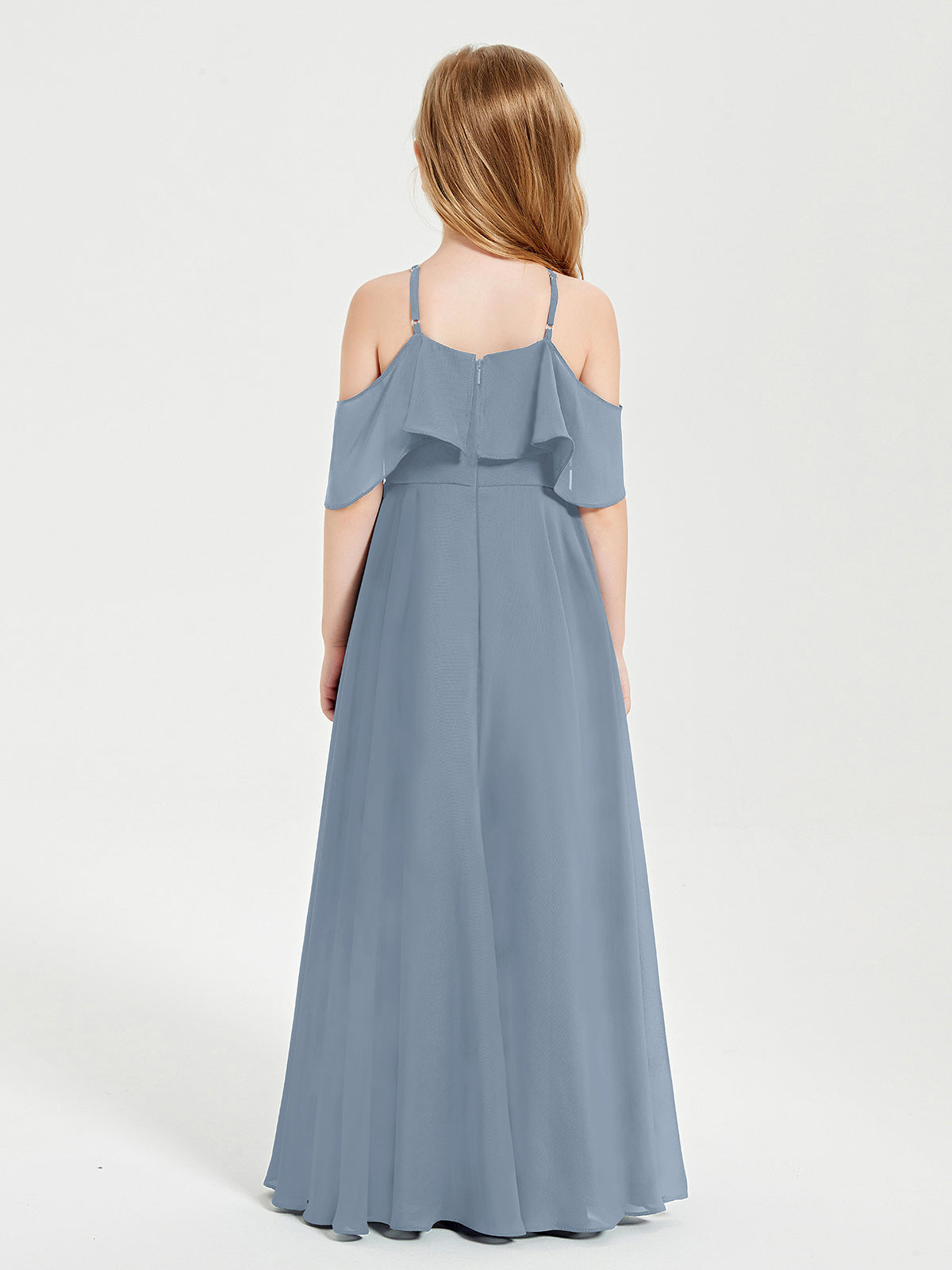 Off-the-Shoulder Long Dresses for Junior Bridesmaids Dusty Blue